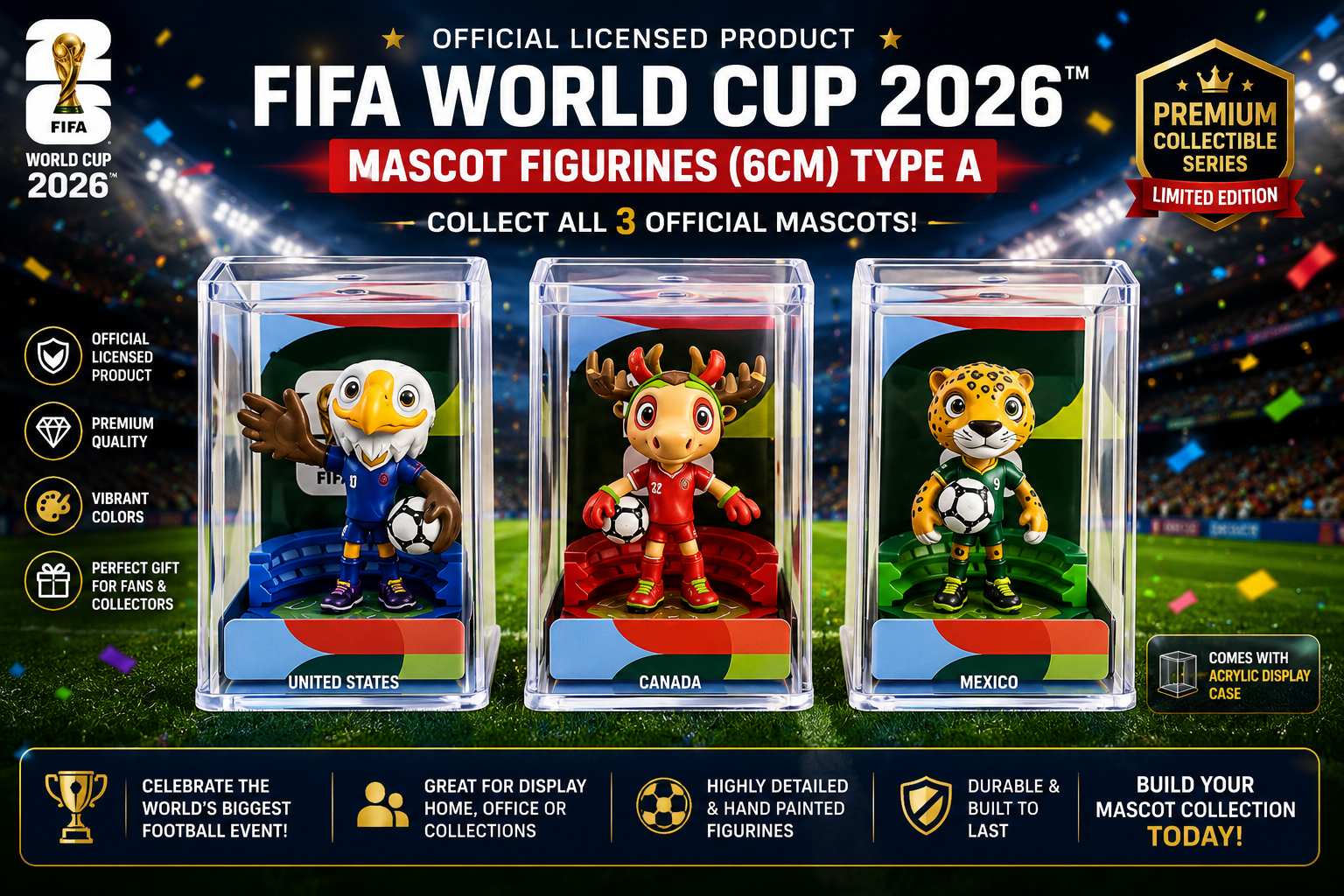 FIFA World Cup 2026™ Official Mascot Figurine Set of 3 with Display Base Stands - 6 CM - TYPE A